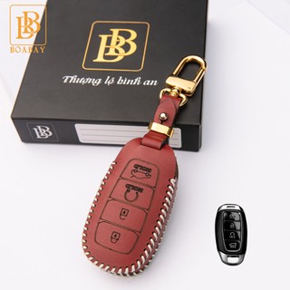 Bao Da Chìa Khóa Ô Tô HUYNDAI Santafe 19-20, Kona, Accent 18-20( 3 nút) Da Bò Thật Cao Cấp Bảo hành 2 năm về da
