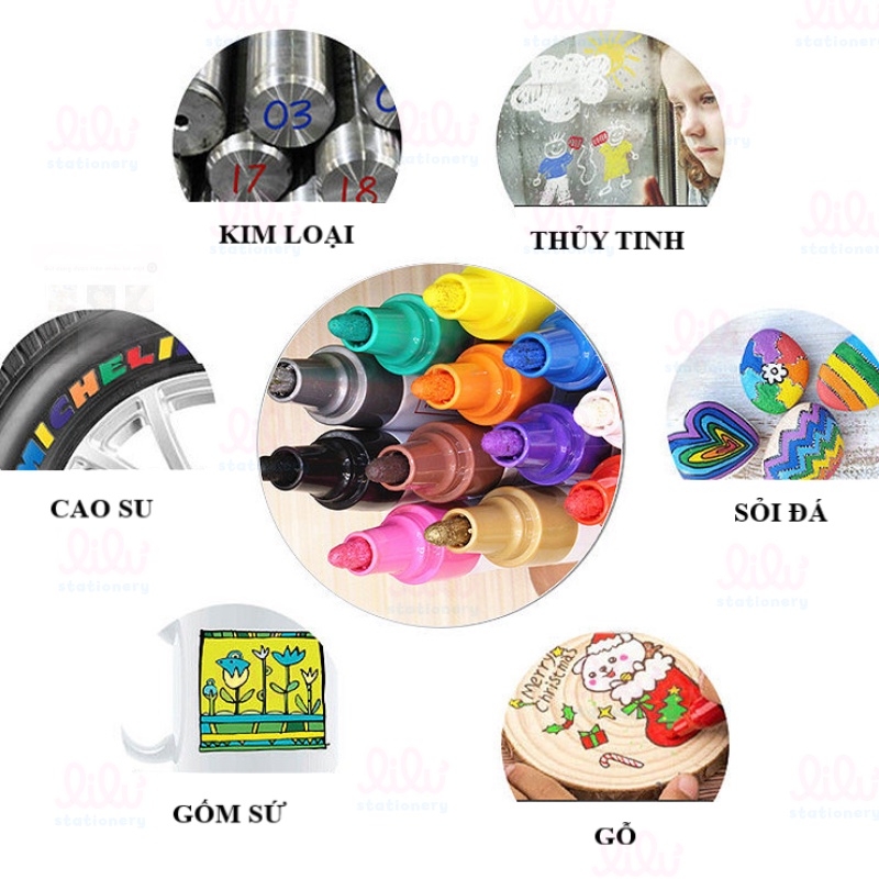 Bút sơn vẽ ô tô giày xe mô hình thủy tinh gỗ nhựa giấy kim loại GN Paint Marker GN101 repaint mực 12 màu