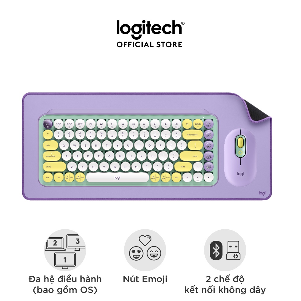 Combo Chuột và phím cơ không dây Logitech POP KEYS & MOUSE và bàn di Chuột cỡ lớn Deskmat