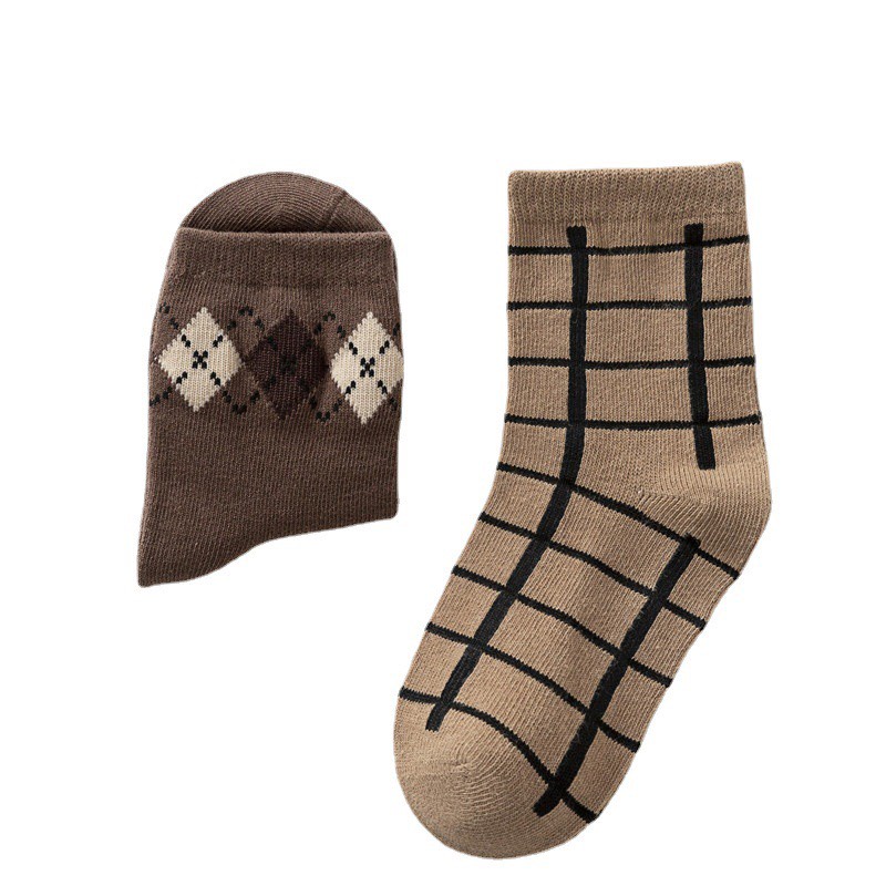 Combo 5 Đôi Cotton Cho Trẻ Em Bé Trai Bé Gái Cổ Cao Phối Hình Gấu Nâu Dễ Thương cho bé từ 1 - 12 Tuổi
