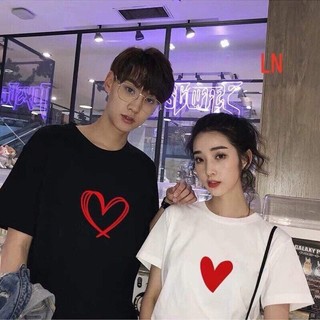 Áo cặp nam nữ, áo thun đôi in hình trái tim nhỏ xinh dễ thương-PINK