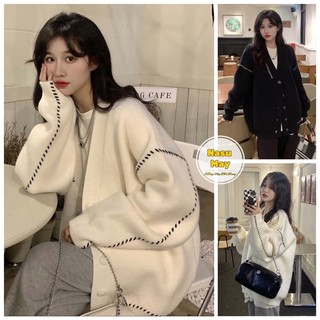 Áo Khoác Cardigan Nét Đứt Đen/Trắng Form Rộng Nam Nữ
