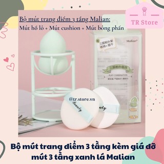 Bộ 3 mút trang điểm kèm giá đỡ mút 3 tầng xanh lá Malian