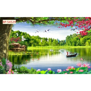 Tranh dán tường 3D cảnh rừng cây hùng vỹ siêu hiện nay