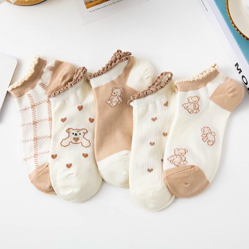 TÚI 10 ĐÔI TẤT GẤU HOẠ TIẾT CỔ BÈO
