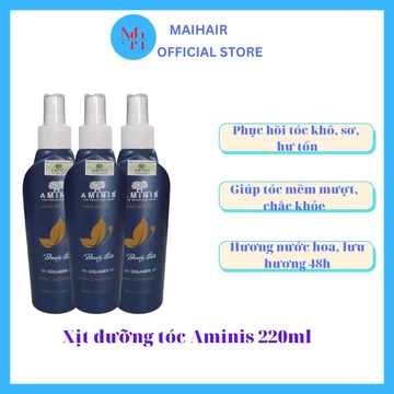 Nước Xịt dưỡng tóc Aminis 220ml, Xịt dưỡng tóc collagen chính hãng phục hồi tóc hư tổn dưỡng tóc bóng mượt