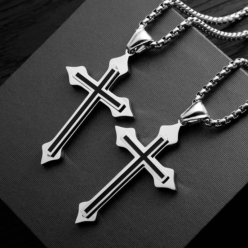 Vòng cổ Bạc Mặt Thánh Giá Phong Cách Gothic Cổ Điển Màu Sắc Cá Tính Dành Cho Nam Nữ
