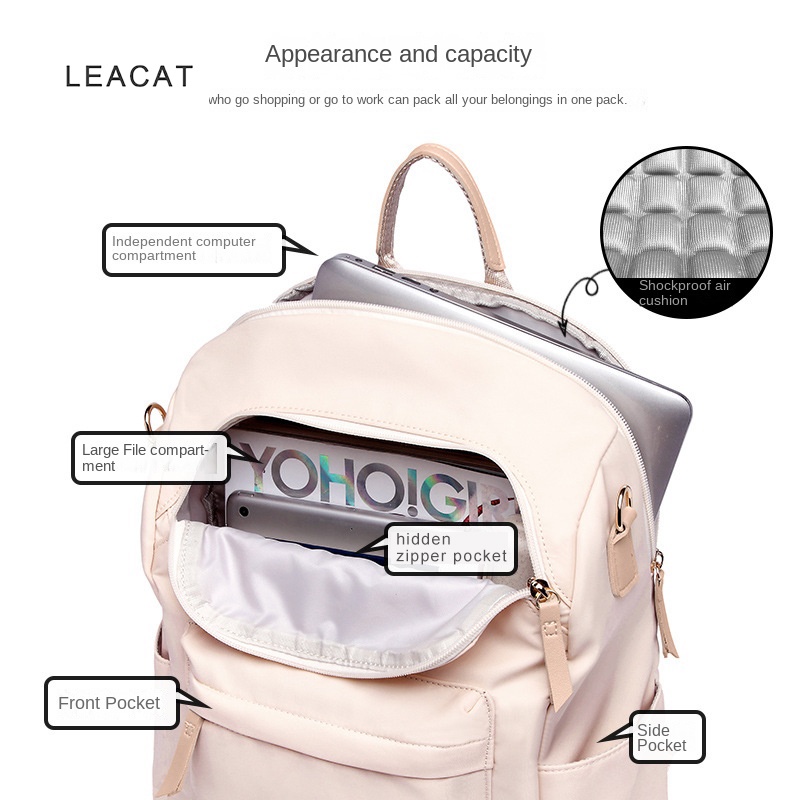 Ba lô đựng laptop LEACAT 14 15.6 inch chống nước chống sốc cao cấp cho nữ | BigBuy360 - bigbuy360.vn
