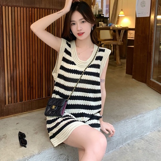 Đầm Cổ Polo Dáng Rộng Họa Tiết Kẻ Sọc Thời Trang Mùa Hè Hàng Mới
