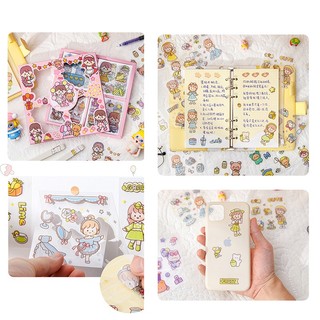 Set 100 Nhãn Dán PET Chống Nước Họa Tiết Hoạt Hình Dễ Thương Trang Trí Hộp Quà