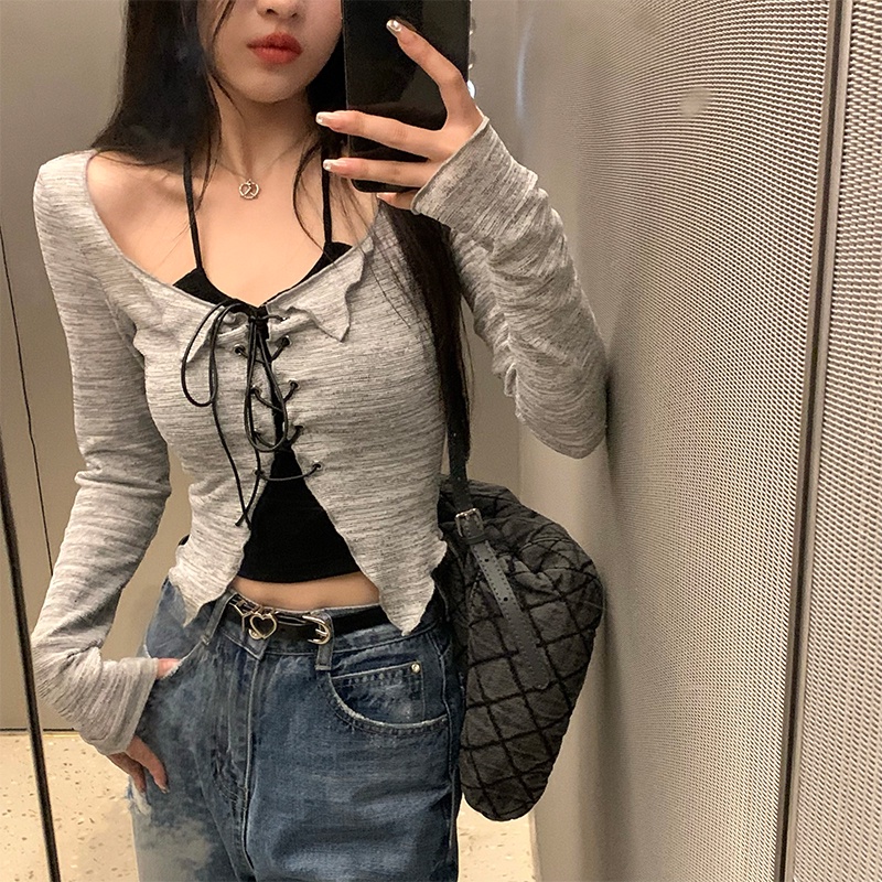 Set Áo Hai Dây Và Áo Khoác Cardigan Dệt Kim Thời Trang Nữ