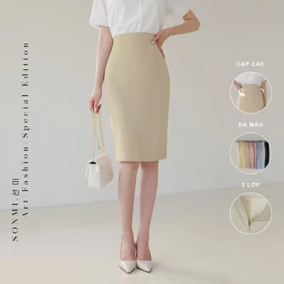 Chân váy bút chì dài công sở cạp cao SONMI Hàn Quốc thiết kế cao cấp co giãn xẻ sau màu trắng đỏ xanh SERENA LEXI SK105