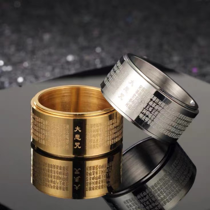 Mở Rộng Xoay Vòng Thép Titan Nhẫn Từ Bi Tuyệt Vời Nhẫn Thép Không Gỉ Nhẫn Nam Nhẫn Phong Cách Retro Nhẫn