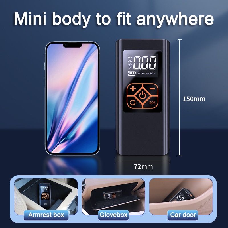 Máy bơm hơi điện tử SEAMETAL không dây 120w màn hình kỹ thuật số thông dụng cho lốp xe hơi xe máy