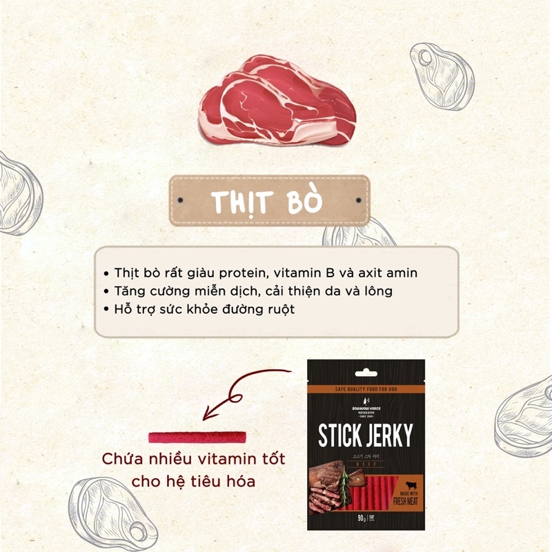 Thịt Bò/Thịt Cừu Dạng Que Mềm Cho Chó Bowwow Hàn Quốc 90g