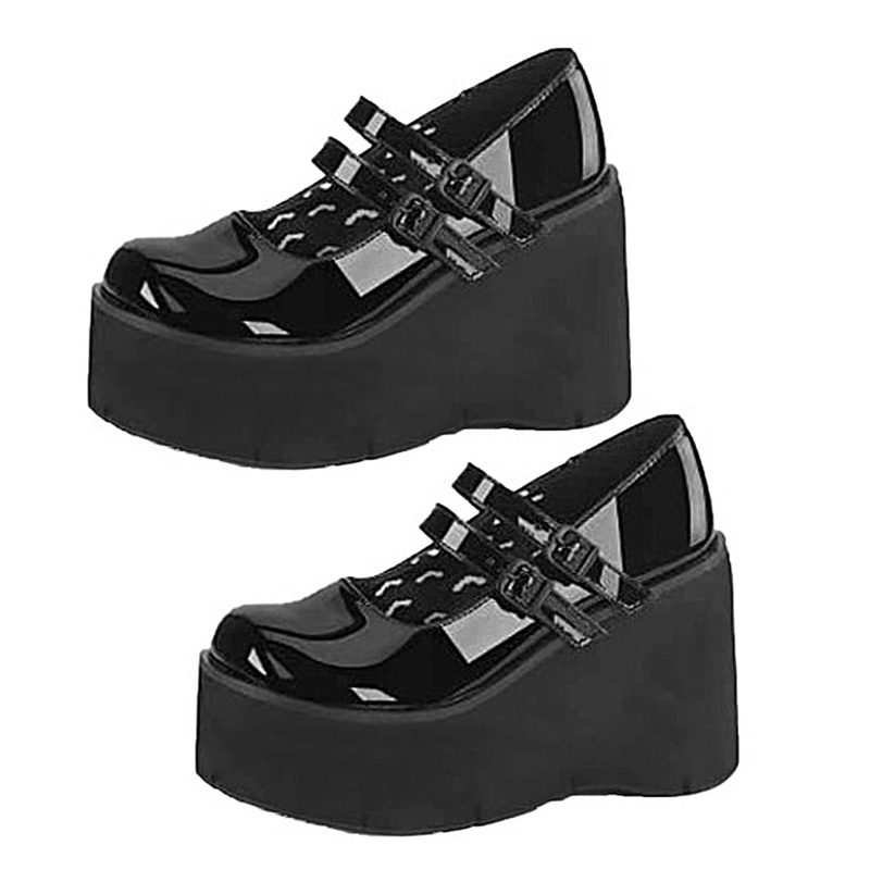 FL Nữ Bé Gái Mary Janes Giày Ngón Tròn Gothic Goth Nền Tảng Đầm Bơm Giày