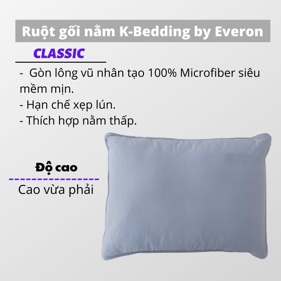Ảnh Ruột gối nằm K-Bedding By Everon kích thước 45x65cm - Gòn lông vũ, gối nằm thấp, màu ngẫu nhiên 2