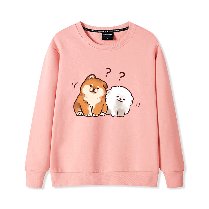 Áo Sweater Nữ HappyFamily In Hình 2 Chú Chó Con Xinh Xắn Đáng Yêu Chất Cotton 100 Cao Cấp