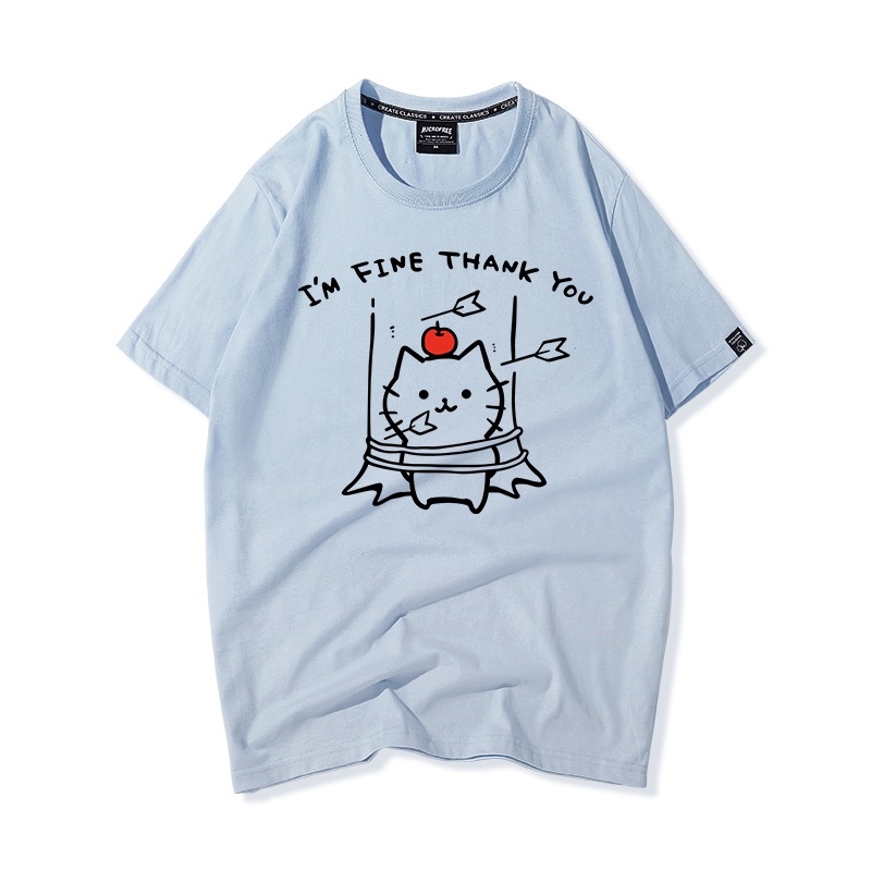 Áo Thun Nữ Tay Lỡ HappyFamily In Hình Chú Mèo Ngộ Nghĩnh I'm Fine Thank You Cotton 100 Cao Cấp