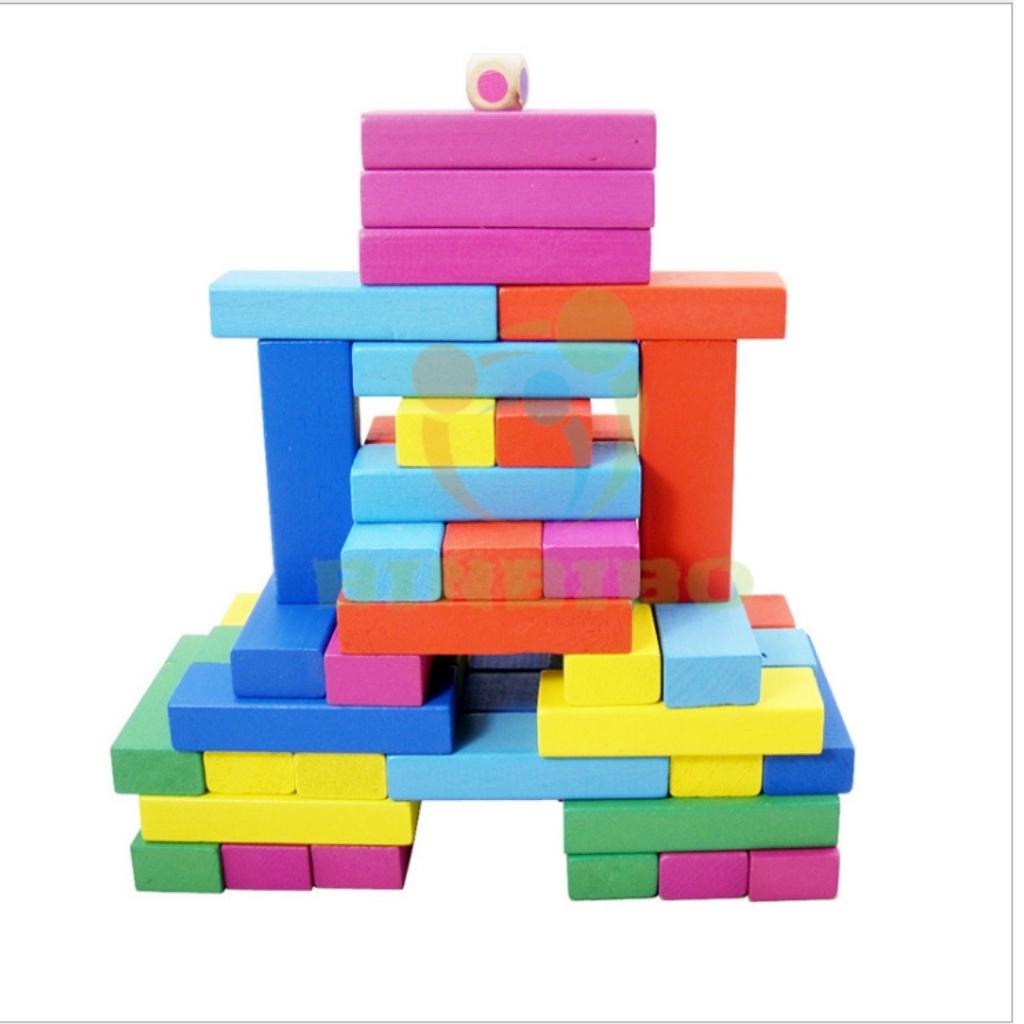 Rút gỗ màu loại to 48 thanh cầm cực chắc tay Đồ chơi Domino cho bé - Binbibo
