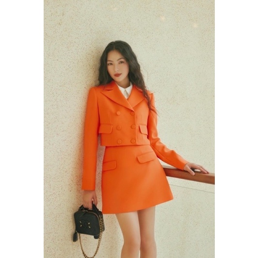 Set Áo blazer nữ màu cam - Váy A [MAY THEO SỐ ĐO] - chất liệu cao cấp, 2 lớp, lót lụa mềm - Tiệm may Diluclothing