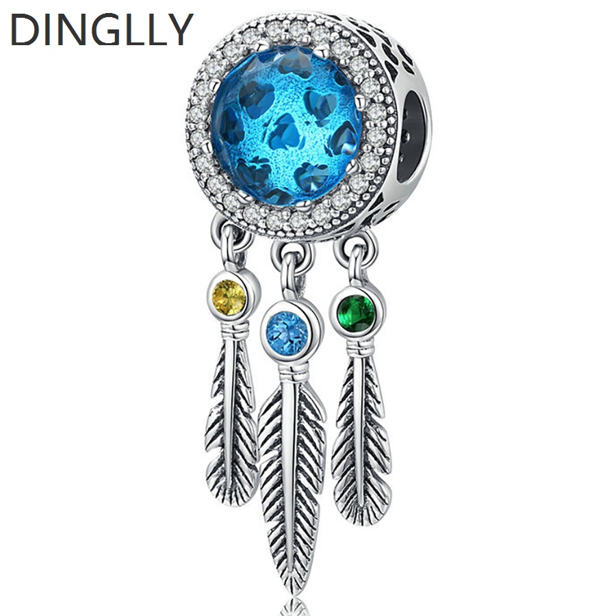 Vòng Dream Catcher Màu Sắc Bạc & Xanh Da Trời Dùng Làm Phụ Kiện Trang Sức DIY