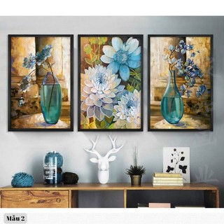 Tranh Treo Tường Dành Cho Người Tuổi Mão - Bộ 3 Tấm Tranh Hoa - Tranh Treo Phòng Khách Laminate Tráng Gương