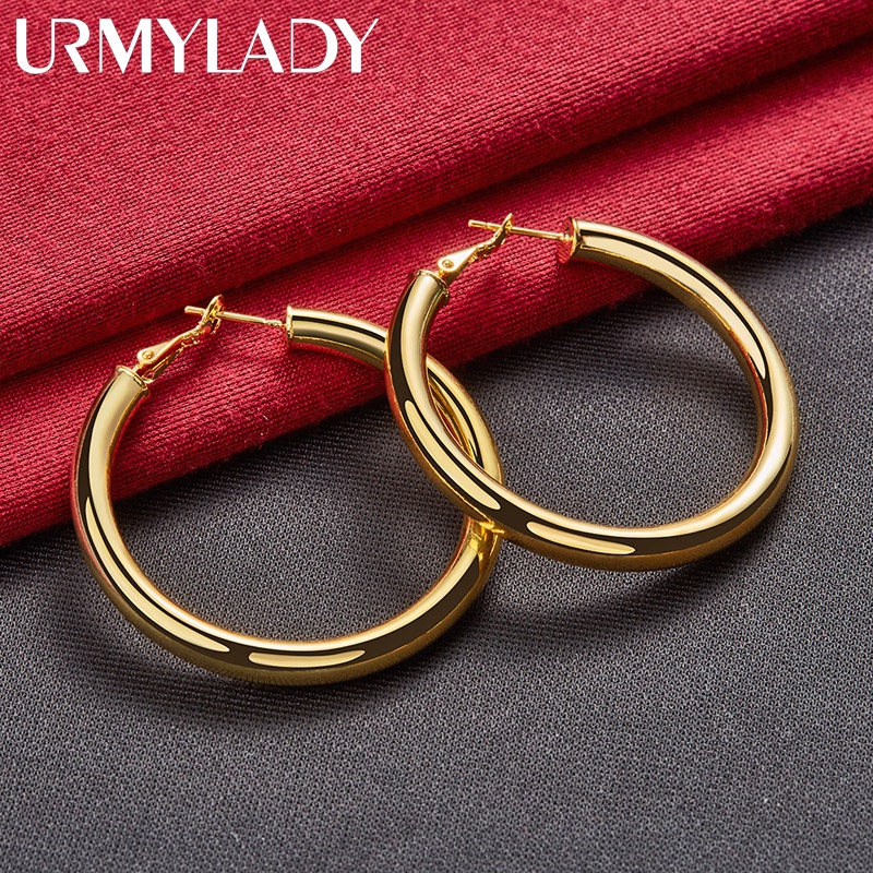 URMYLADY Vòng Tròn Mịn 50 Mm Vòng Bông Tai Vàng 24K Dành Cho Nữ Quyến Rũ Đám Cưới Đính Hôn Thời Trang Trang Trang Sức