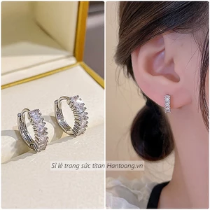 Khuyên tai mạ bạc đính đá zircon cao cấp sáng lấp lánh phong cách hàn quốc trẻ trung dành cho nữ