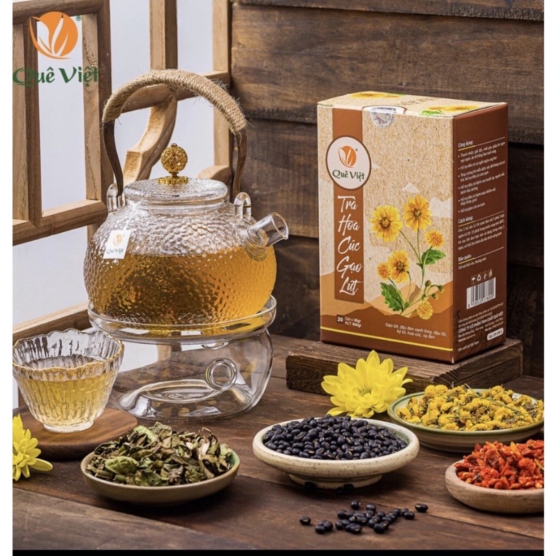 Trà thảo mộc Quê Việt Trà gạo lứt Hộp 600g 20 gói nguyên liệu hữu cơ, ngủ  ngon, mát gan - TIEMTHUOCONLINE123