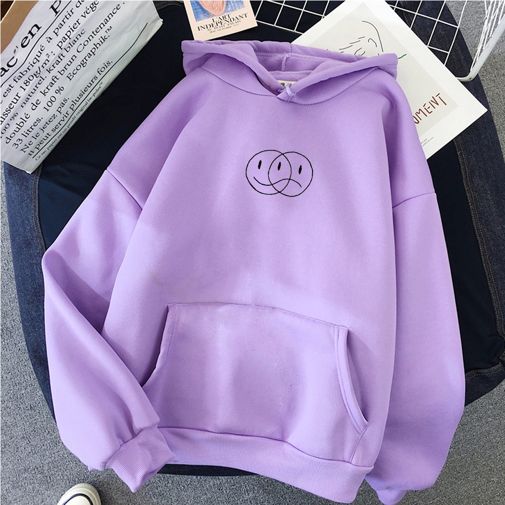 Áo Hoodie Unisex HappyFamily Họa Tiết Mặt Cười Mặt Buồn Chất Cotton 100 Cao Cấp