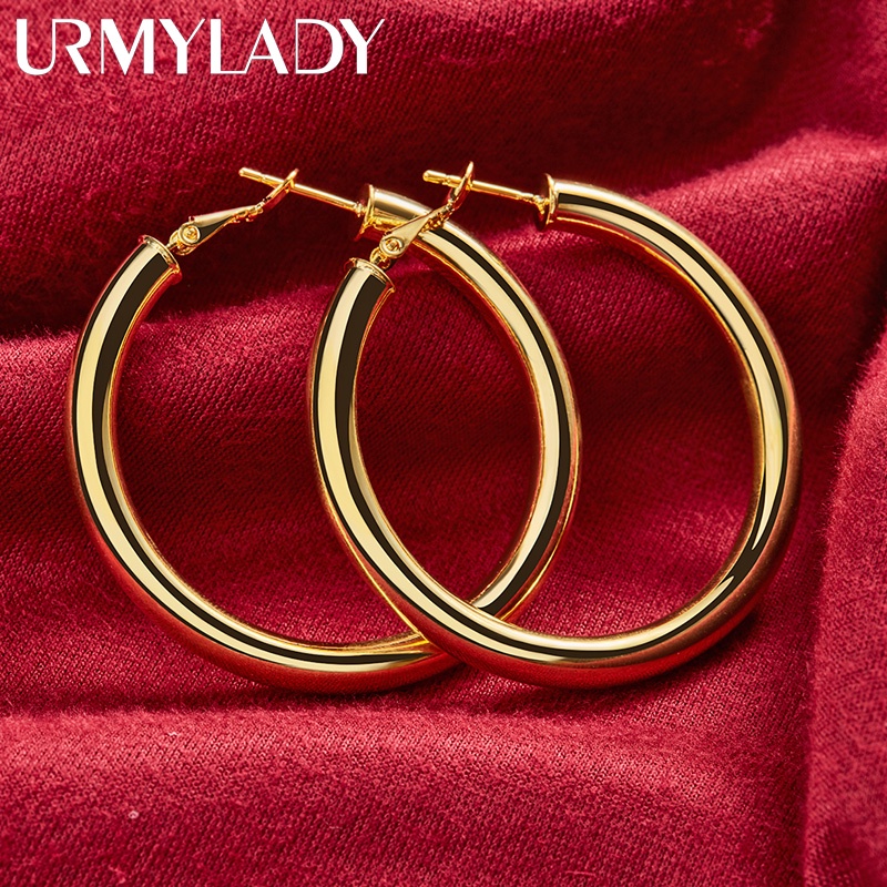 URMYLADY Vòng Tròn Mịn 50 Mm Vòng Bông Tai Vàng 24K Dành Cho Nữ Quyến Rũ Đám Cưới Đính Hôn Thời Trang Trang Trang Sức