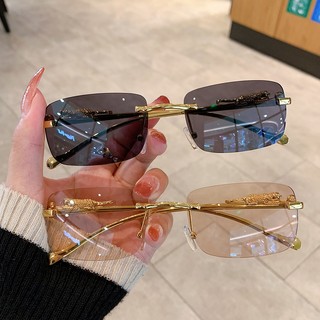 Retro Hàn Quốc Kính Mát Bên Biển Cheetah Trang Trí Kính Mắt Không Khung Chống Tia UV400 Gradient Sắc Thái Cắt Ống Kính Thanh Lịch Bên Ngoài Dành Cho Nữ Nam Không Vành Sắc Thái / Nhiều Màu