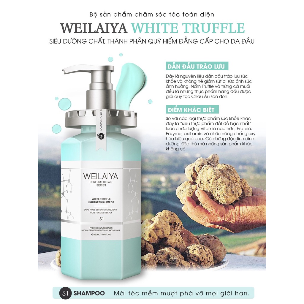 Combo Dầu Gội Xả phục hồi nấm đa tầng Truffle WEILAIYA 450ml tặng set mini