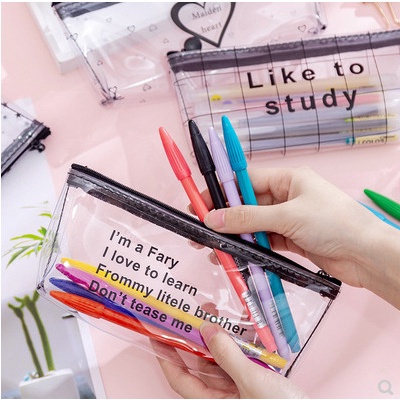 Hộp đựng bút, túi đựng bút trong viền đen Like to study KT 18.6*6.1
