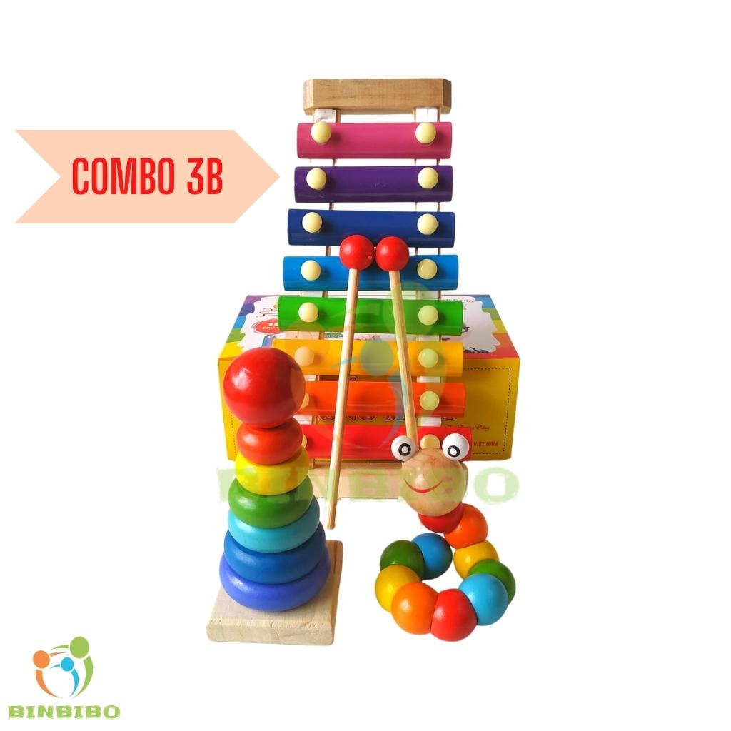 Combo 6 món đồ chơi gỗ Montessori phát triển trí tuệ cho bé - Binbibo