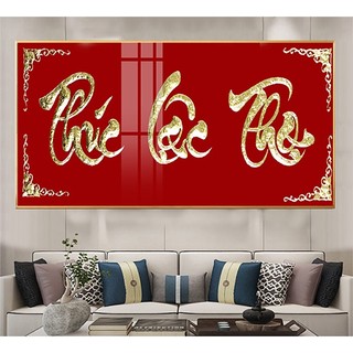 Tranh Tráng Gương Laminate - Treo Tường Chữ Thư Pháp - Phúc Lộc Thọ - Bo Viền Cao Cấp