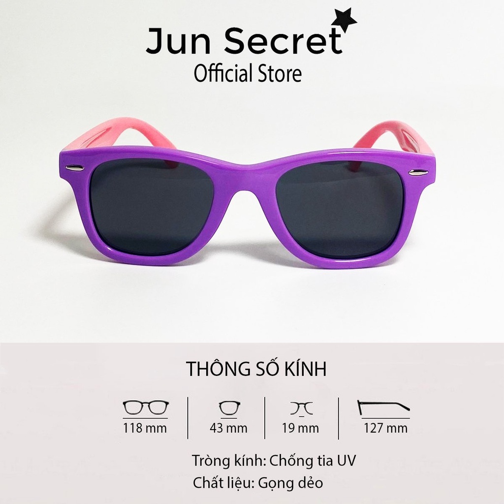 Ảnh Kính mát trẻ em Jun Secret gọng nhựa dẻo chống gãy, tròng kính dáng vuông dễ thương dành cho bé trai và bé gái JS0023 1