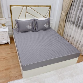 Ga gối lụa thêu thương hiệu, ga lụa trần bông kèm gối thêu LV cao cấp đủ size  loại 1