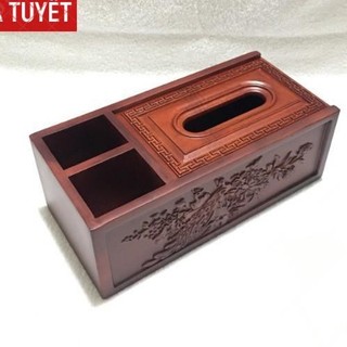 [RẺ NHẤT] Hộp đựng giấy ăn 3 ngăn 2IN1 GỖ HƯƠNG ĐỎ chạm thành siêu đẹp - LOẠI TO ( ẢNH THẬT)