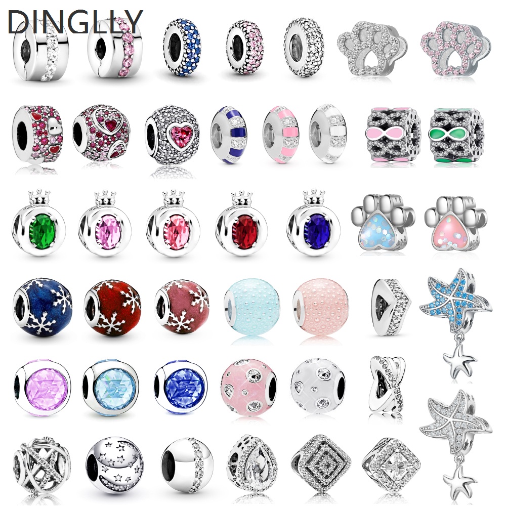 Dinglly Màu Bạc Tròn Cố Định Kẹp Hạt Hình Cầu Ngôi Sao Đính Hạt Charm Vương Miện Phù Hợp Với DIY Trang Sức Phụ Kiện