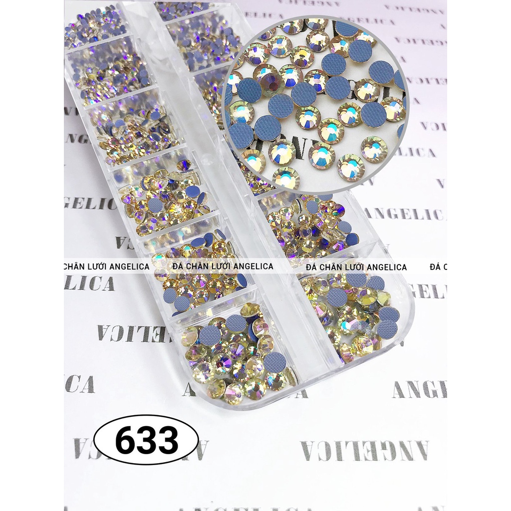 Đá nail chân lưới 12 khía màu vàng AB trang trí móng ANGELICA 633