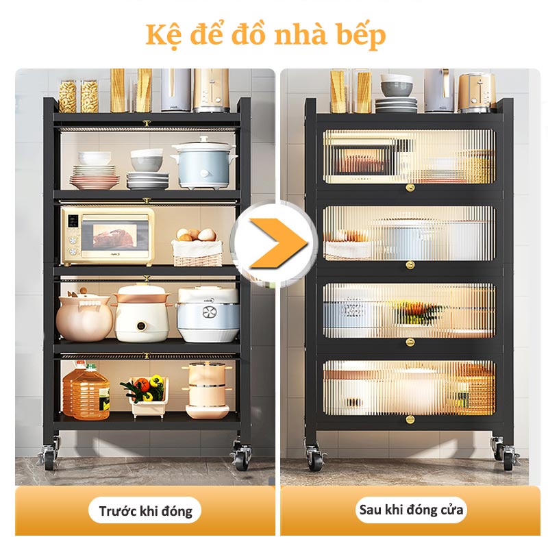 Lifinity Kệ Để Đồ-Tủ Nhà Bếp Đa Năng,Thép Carbon Màu Đen,Kệ Có Nắp Có Bánh Xe, Chống Bụi