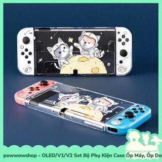 [Sẵn VN - Hỏa Tốc] Oled/V1/V2 Set Bộ Phụ Kiện Case Máy, Case Dock Nintendo Switch Mẫu Shiba & Cat Astronaut