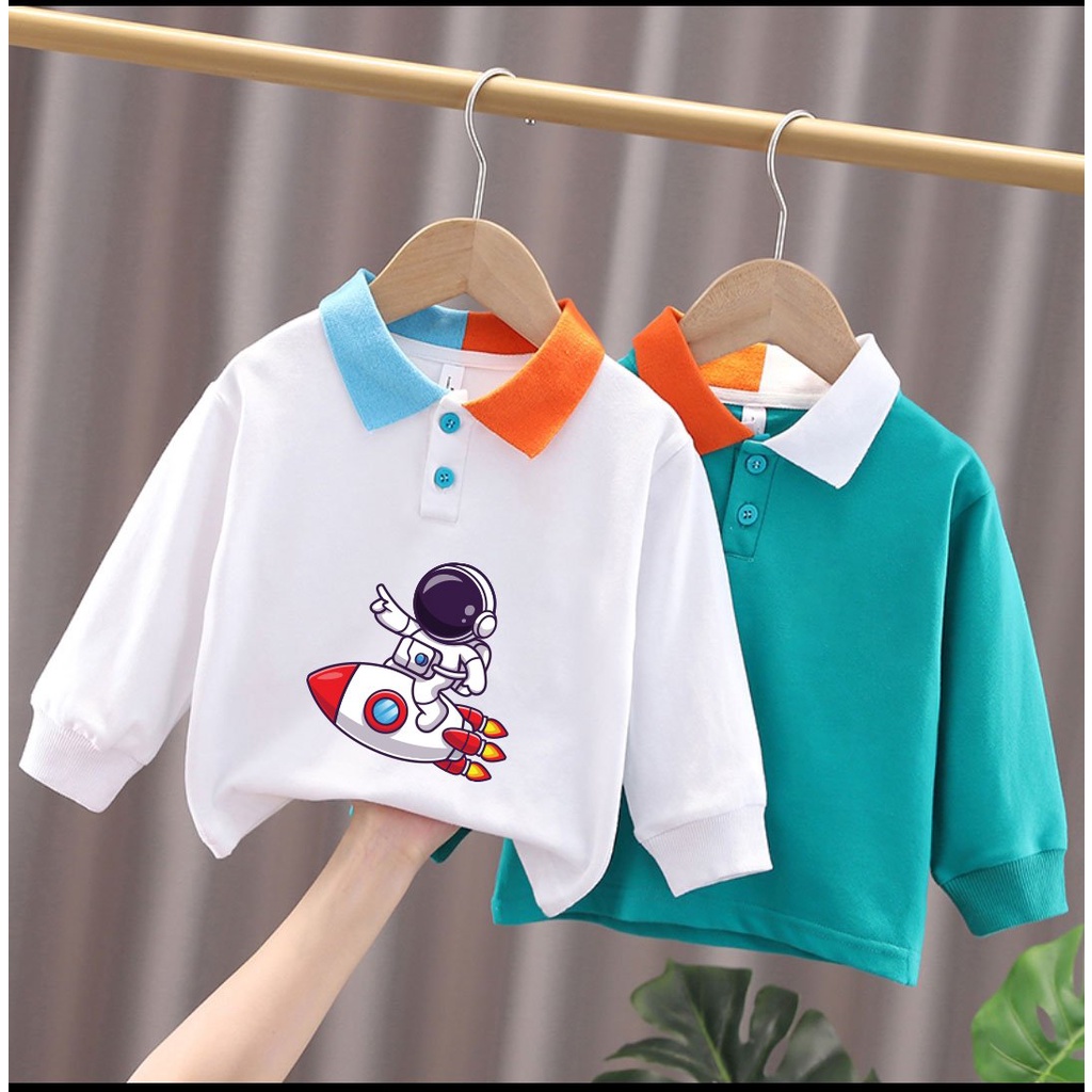 Áo polo cổ 2 màu chất liệu nỉ da cá dài tay cho bé trai phong các Hàn Quốc cho bé 1 2 3 4 5 6 tuổi 9-27kg