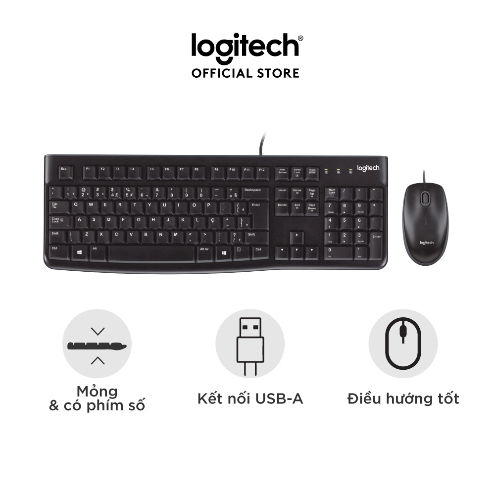 Combo Chuột phím có dây Logitech MK120 – Fullsize, có phím số, bền bỉ, chống tràn