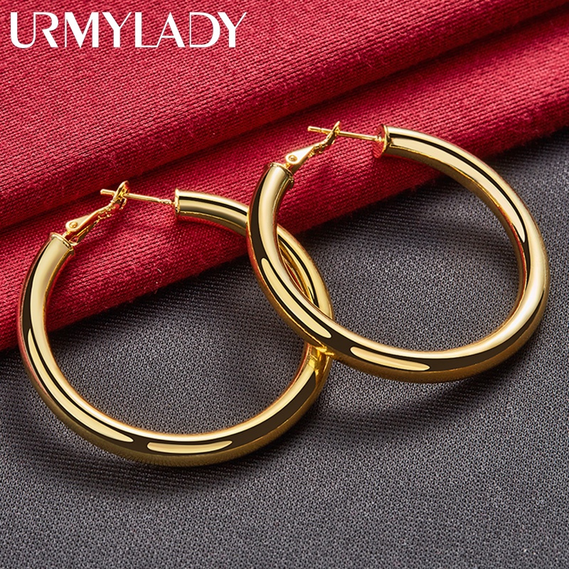 URMYLADY Vòng Tròn Mịn 50 Mm Vòng Bông Tai Vàng 24K Dành Cho Nữ Quyến Rũ Đám Cưới Đính Hôn Thời Trang Trang Trang Sức