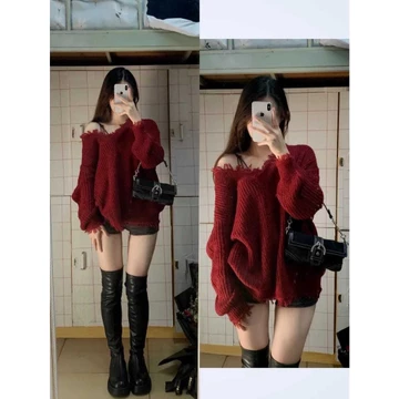 Áo len Giáng sinh Quần áo Giáng sinh Áo len xấu xí Áo len Giáng sinh Áo len cổ điển Áo len dệt kim đỏ Giáng sinh xấu xí Áo len cổ điển Giáng sinh Áo len đỏ nữ Thu đông Dày lười Rui Áo chui đầu rộng V 