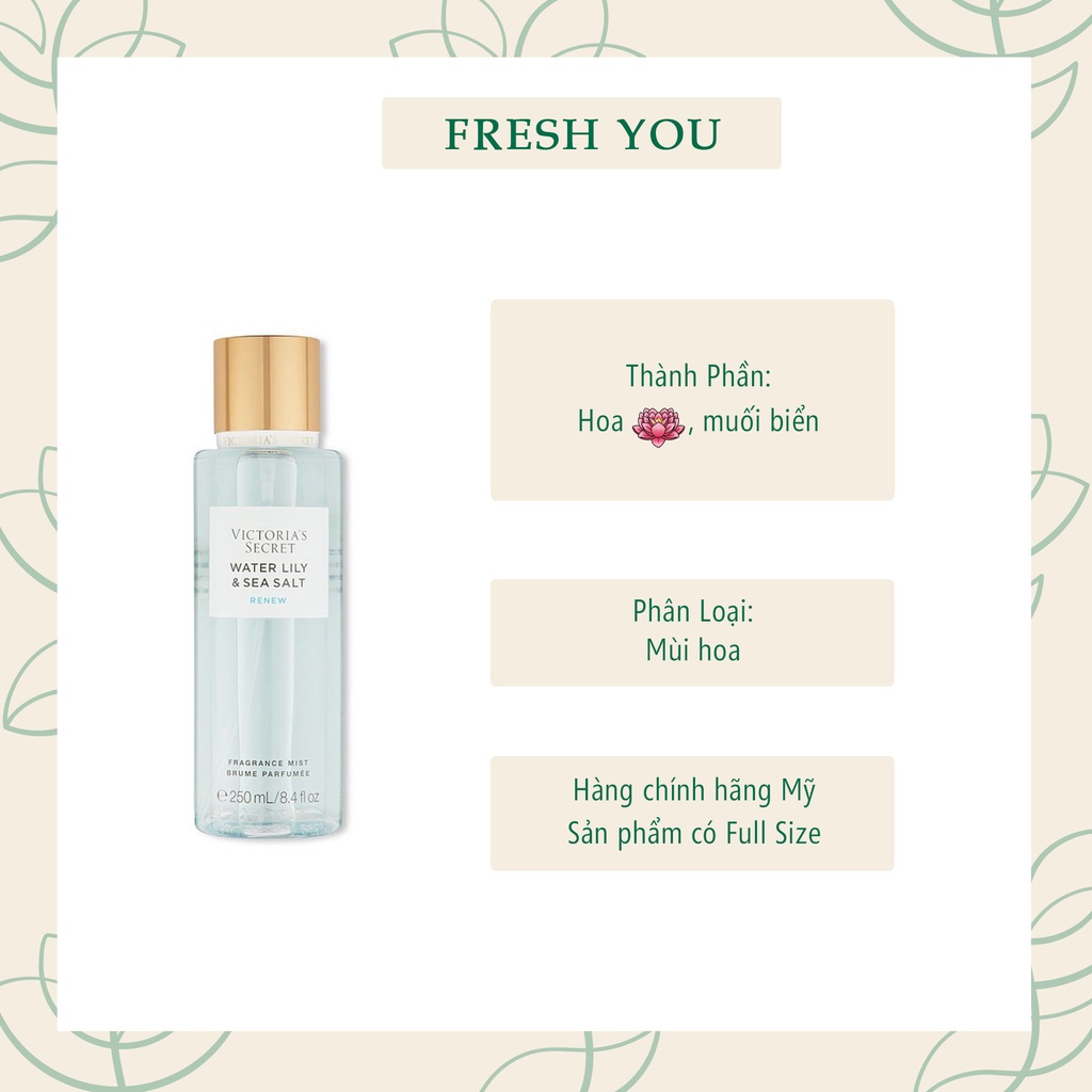 Water Lily Sea Salt Full Xịt Thơm Toàn Thân Body Mist Victoria's