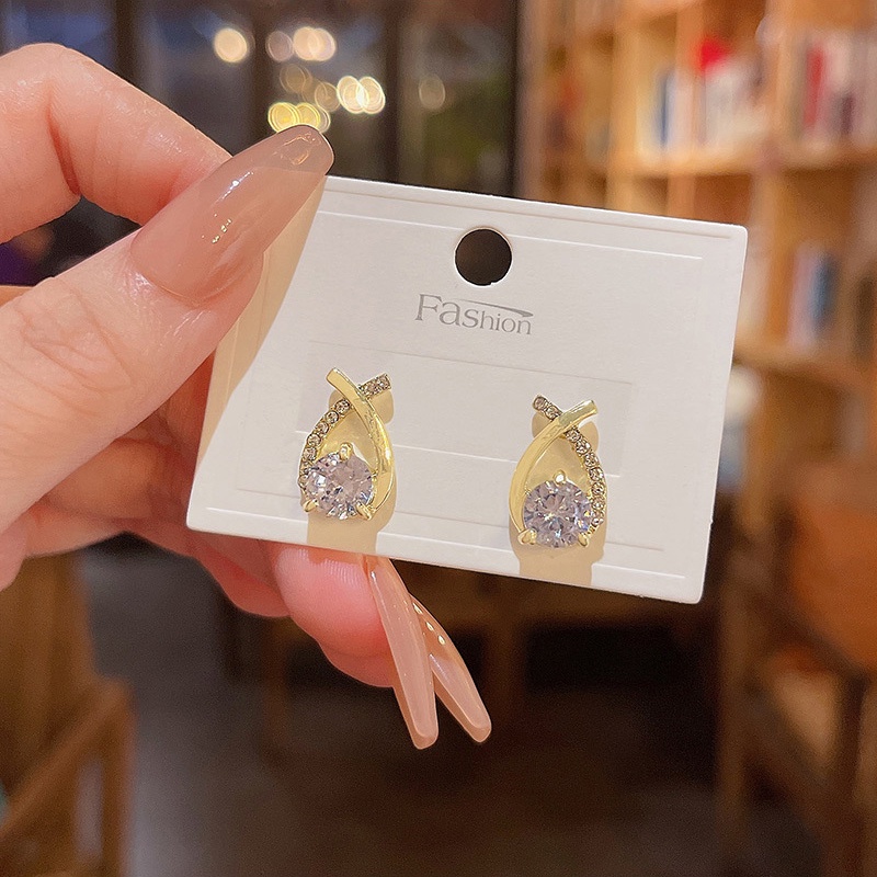 Bông tai kim loại bạc 925 thiết kế chữ thập zircon và kim cương sang trọng
